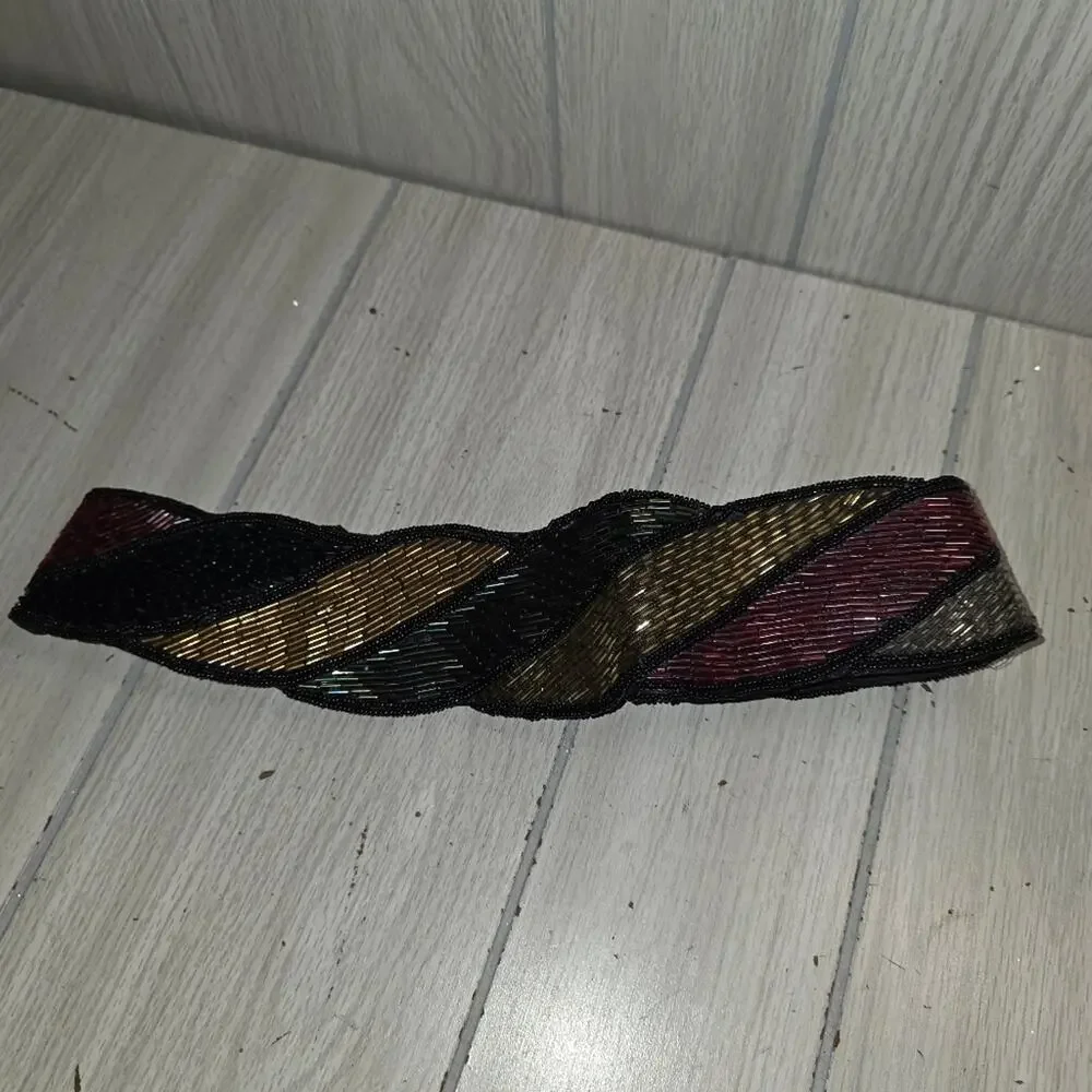 La Regale 80s Inspired Seed Bead Adjustable Waist Belt Multicolored Stretch